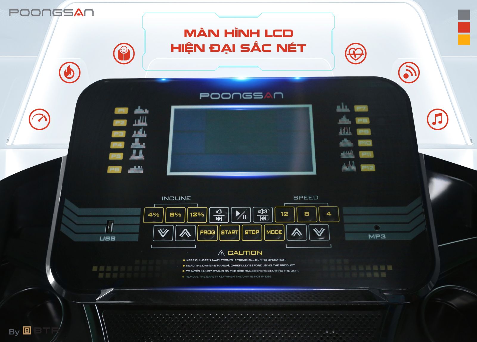 Bảng điều khiển LCD hiển thị rõ ràng các thông số về thời gian, quãng đường, vận tốc, nhịp tim,.. Bảng điều khiển LCD hiển thị rõ ràng các thông số về thời gian, quãng đường, vận tốc, nhịp tim,..